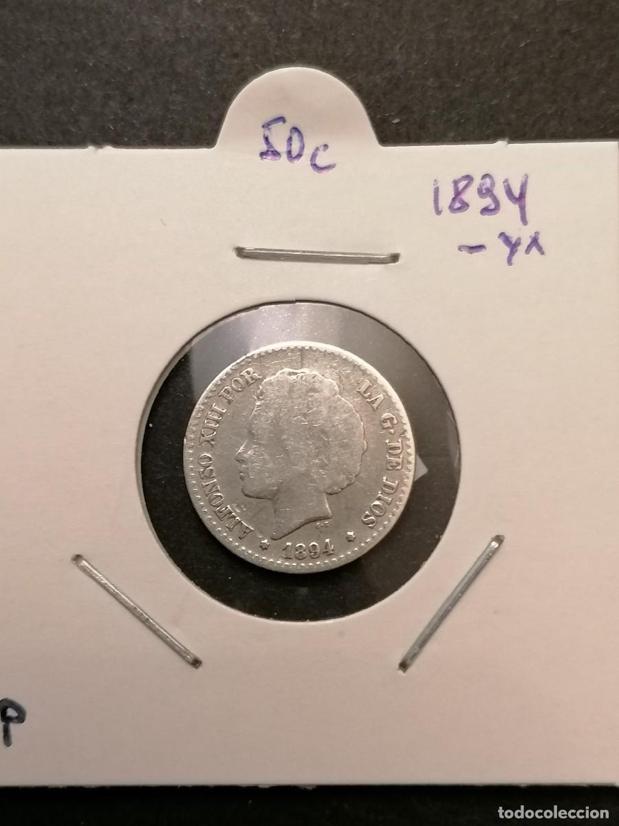 Monedas de Espa&ntilde;a: Moneda Plata, 2,5 gr, , Espa&ntilde;a, 50 c&eacute;ntimos, 1894, MBC- ,, PGV - Foto 1