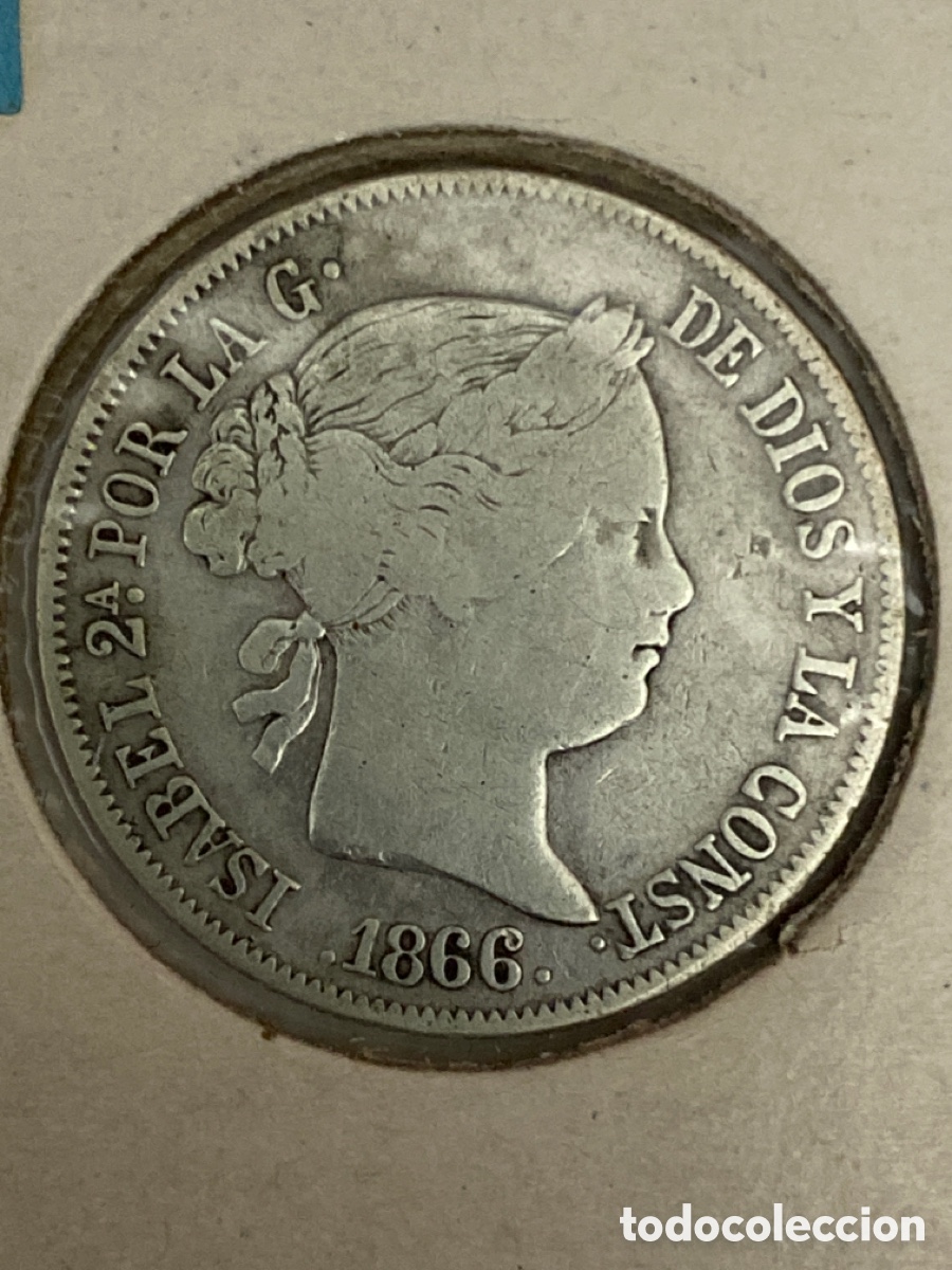 Monedas de Espa&ntilde;a: Isabel II moneda de plata 1866 40 c&eacute;ntimos - Foto 2