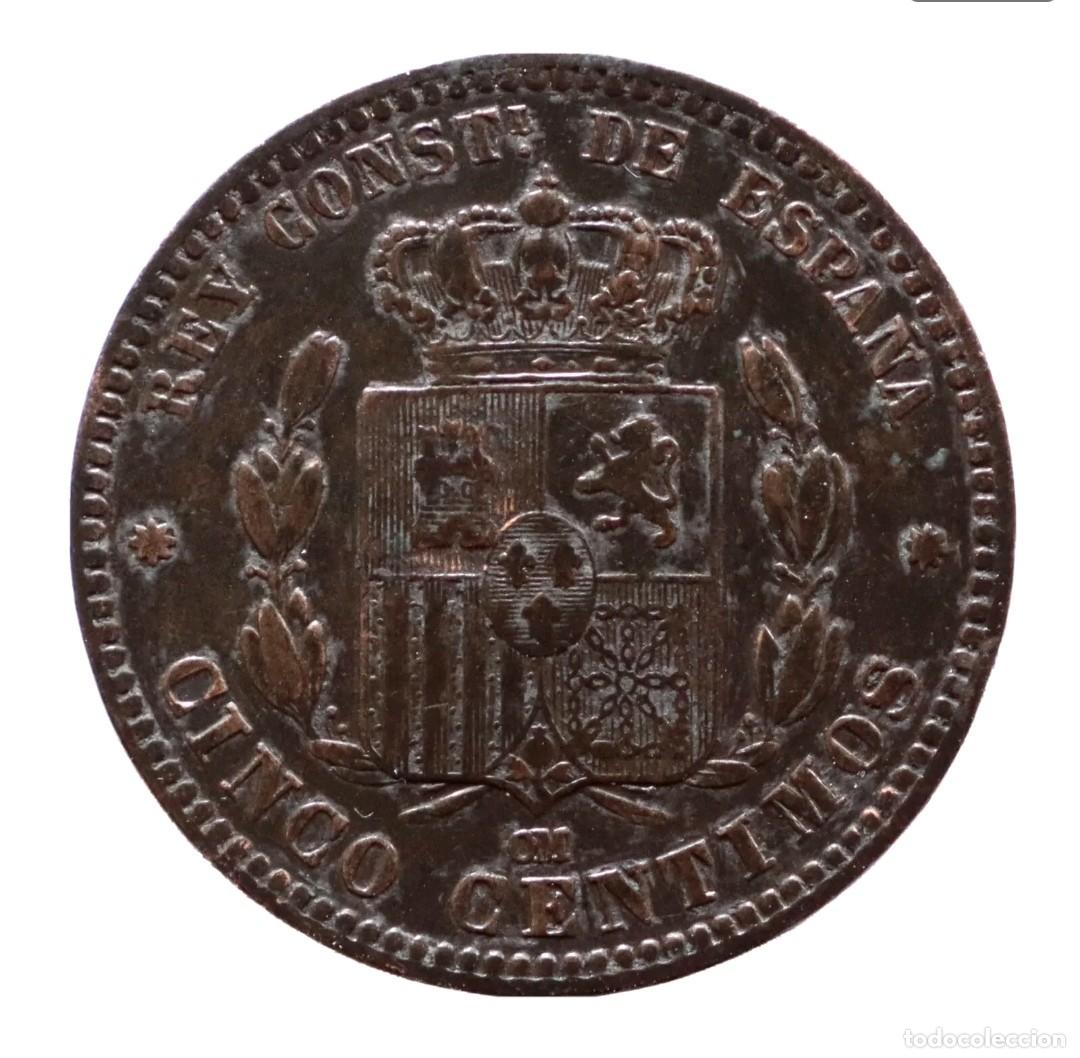 Monedas de Espa&ntilde;a: 5 CENTIMOS 1877 ALFONSO XII - Foto 2