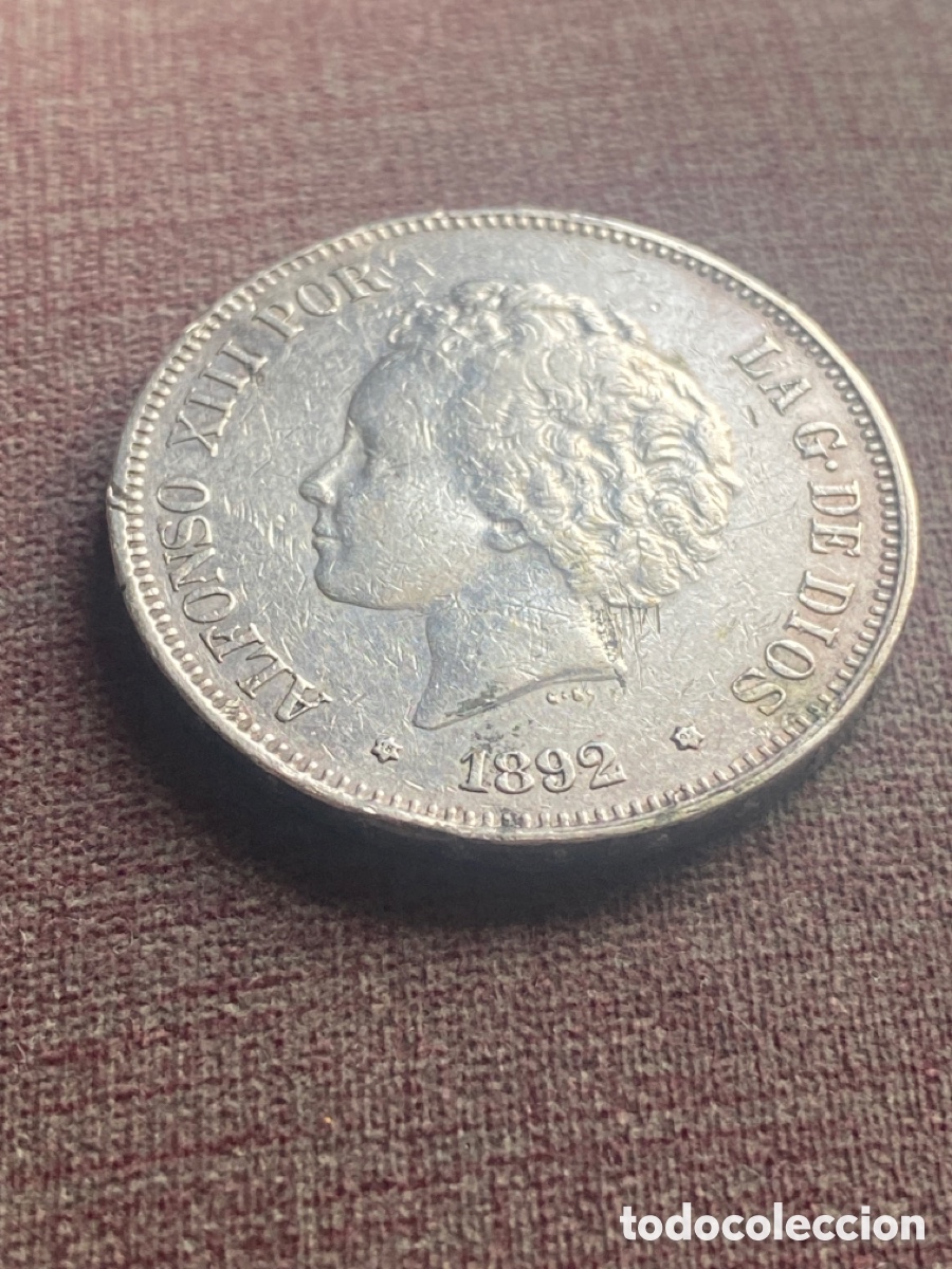 Monedas de Espa&ntilde;a: Moneda 5 pesetas 1892 PG M - Foto 1
