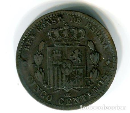 Monedas de Espa&ntilde;a: Espa&ntilde;a. Alfonso XII. Moneda de 5 c&eacute;ntimos de 1878 - Foto 2
