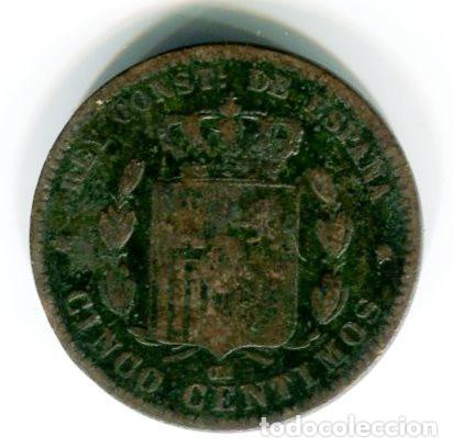Monedas de Espa&ntilde;a: Espa&ntilde;a. Alfonso XII. Moneda de 5 c&eacute;ntimos de 1877 - Foto 2
