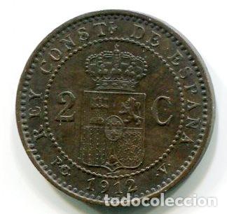 Monedas de Espa&ntilde;a: Espa&ntilde;a, Alfonso XIII. moneda de dos c&eacute;ntimos de 1912. - Foto 1