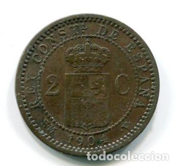 Monedas de Espa&ntilde;a: Espa&ntilde;a, Alfonso XIII. moneda de dos c&eacute;ntimos de 1904. - Foto 2