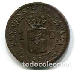 Monedas de Espa&ntilde;a: Espa&ntilde;a, Alfonso XIII. moneda de un c&eacute;ntimo de 1906. - Foto 1