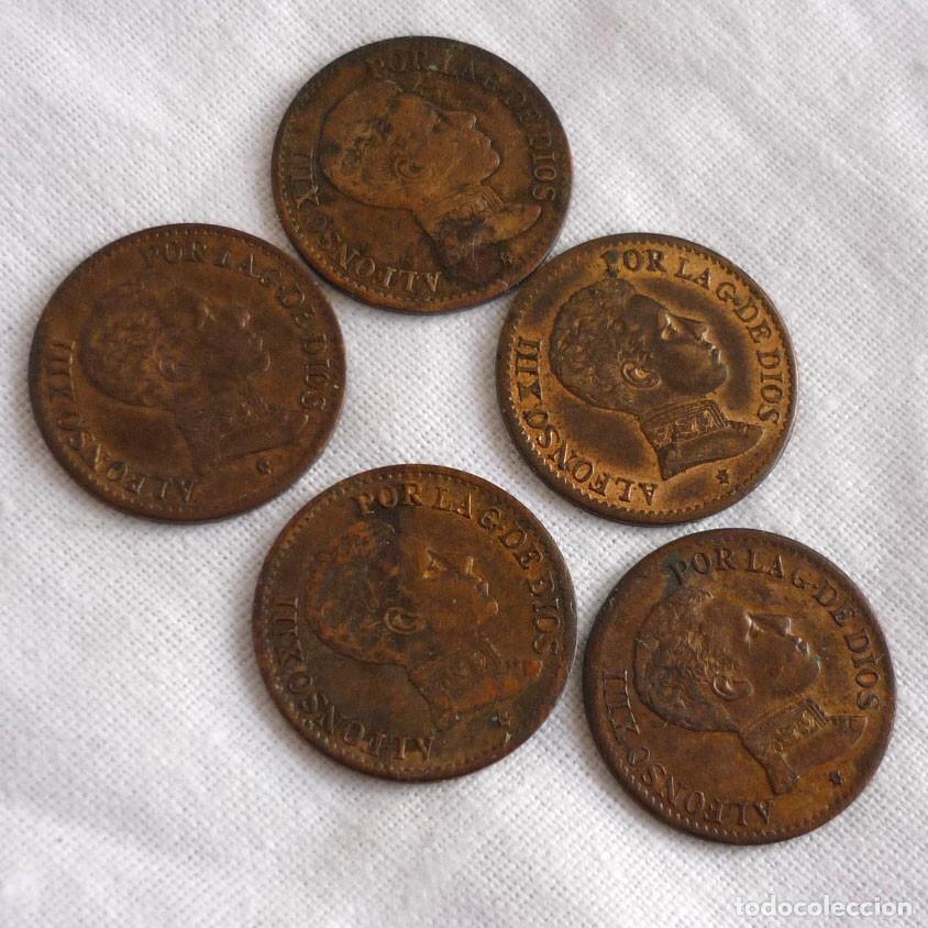 Monedas de Espa&ntilde;a: 5 monedas Alfonso XIII 1 c&eacute;ntimo 1906 - Foto 1
