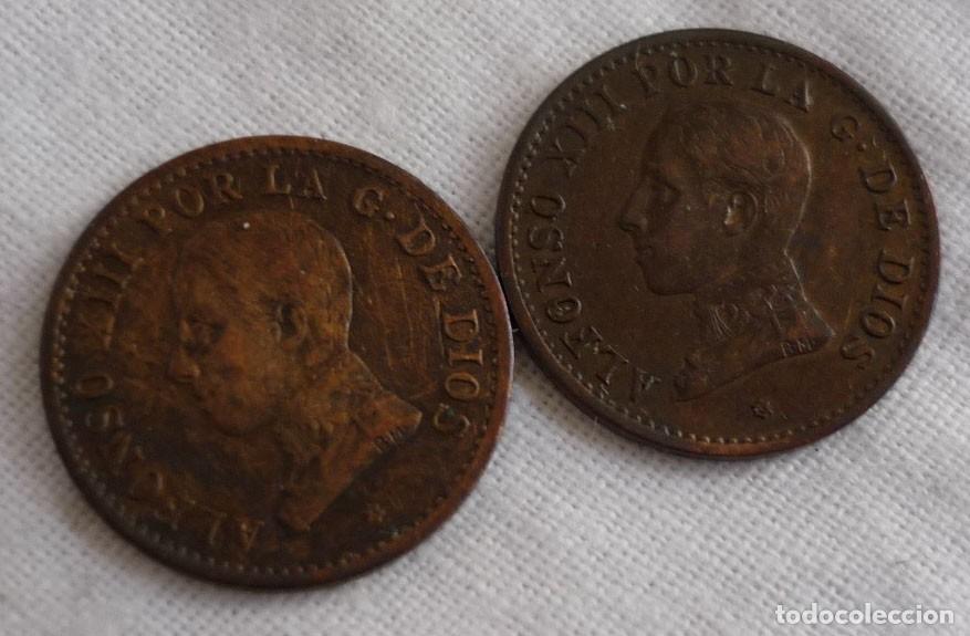 Monedas de Espa&ntilde;a: 2 monedas Alfonso XIII 1 c&eacute;ntimo 1913 - Foto 2