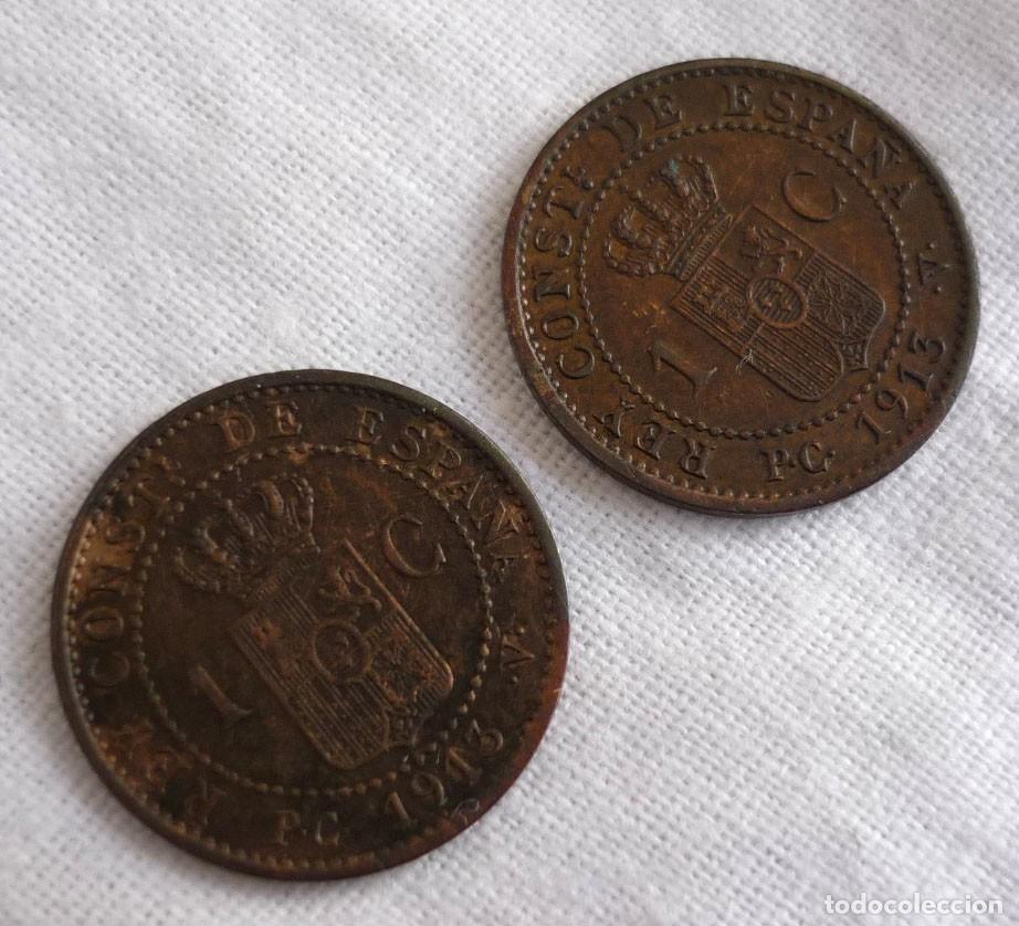 Monedas de Espa&ntilde;a: 2 monedas Alfonso XIII 1 c&eacute;ntimo 1913 - Foto 3