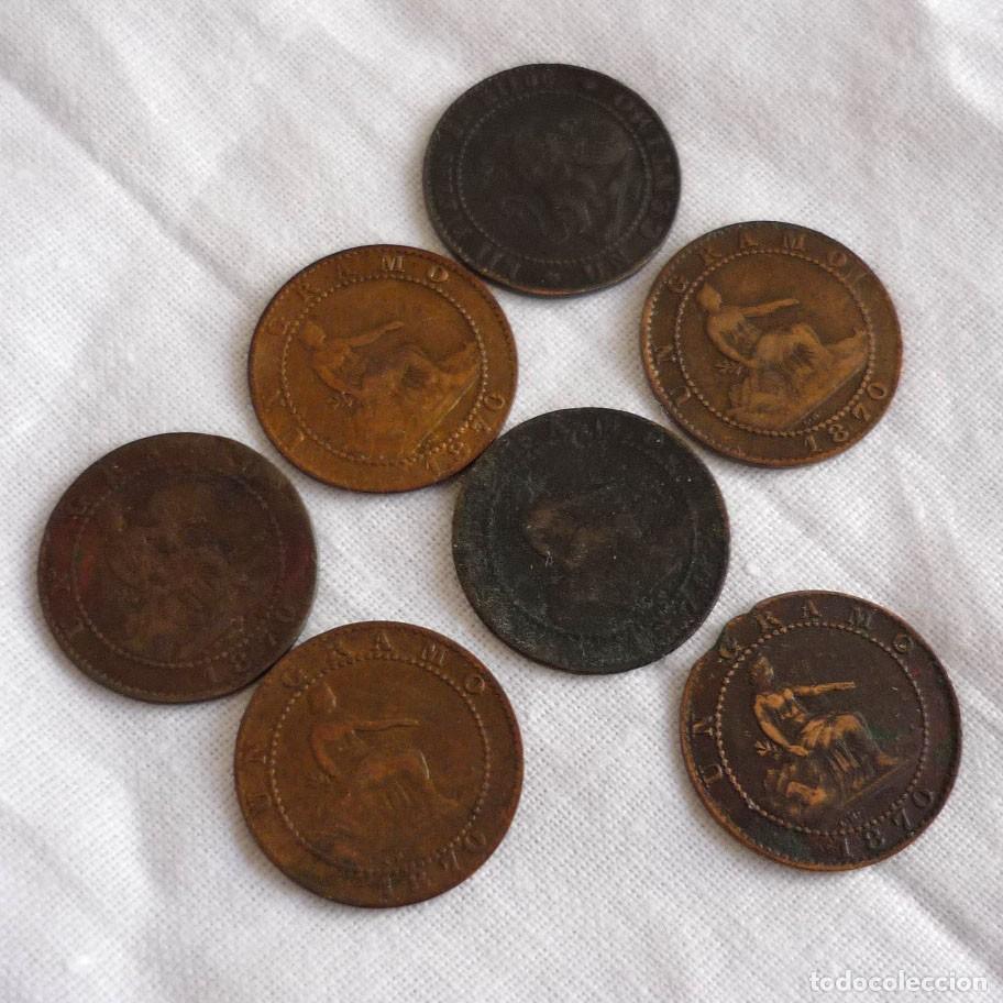 Monedas de Espa&ntilde;a: 7 monedas Gobierno Provisional, Primera Rep&uacute;blica, 1 c&eacute;ntimo - Foto 1