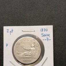 Monedas de España: PLATA ,MONEDA 2 PESETAS, 10 GR, 1870, ESPAÑA, BC+, ESTRELLAS --7-*,SNM