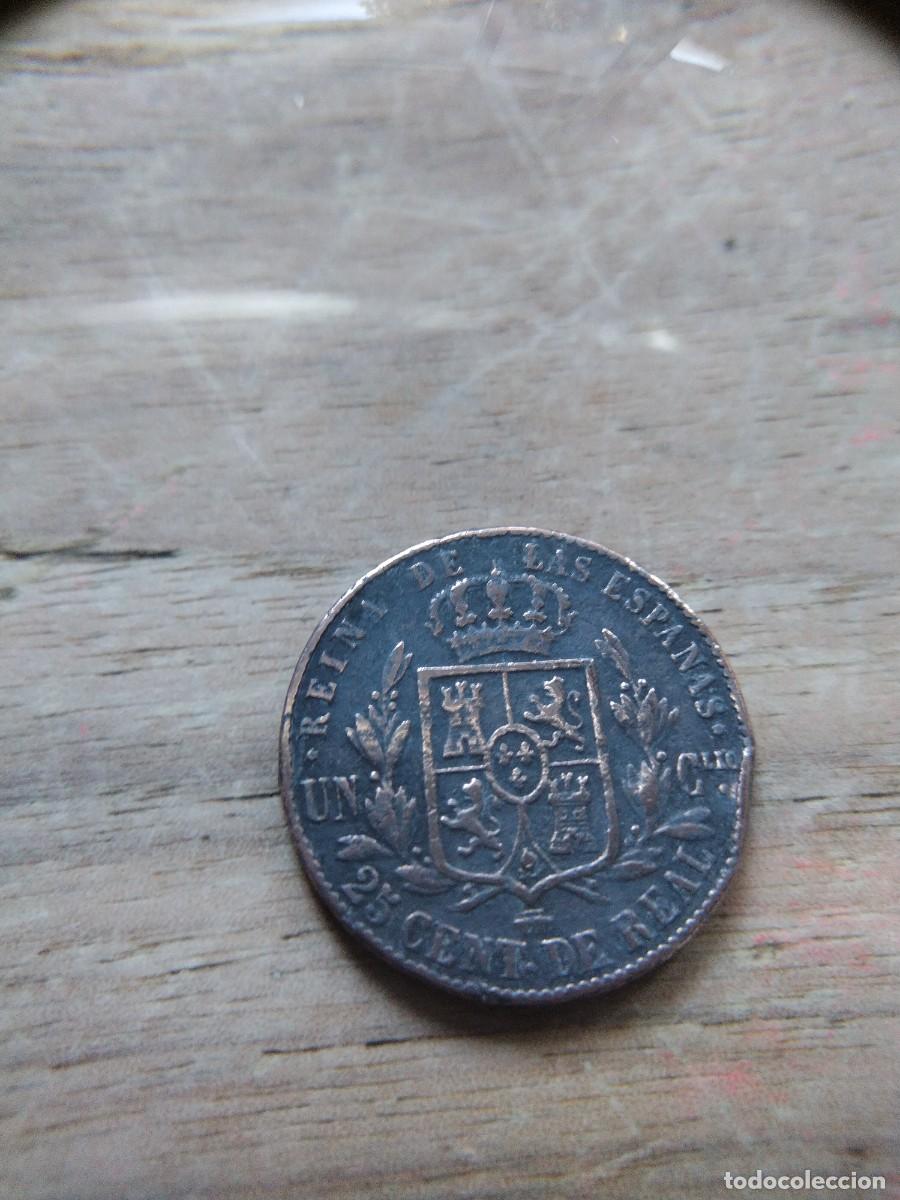 Monedas de Espa&ntilde;a: Moneda Isabel II 25 cent.1857 - Foto 3