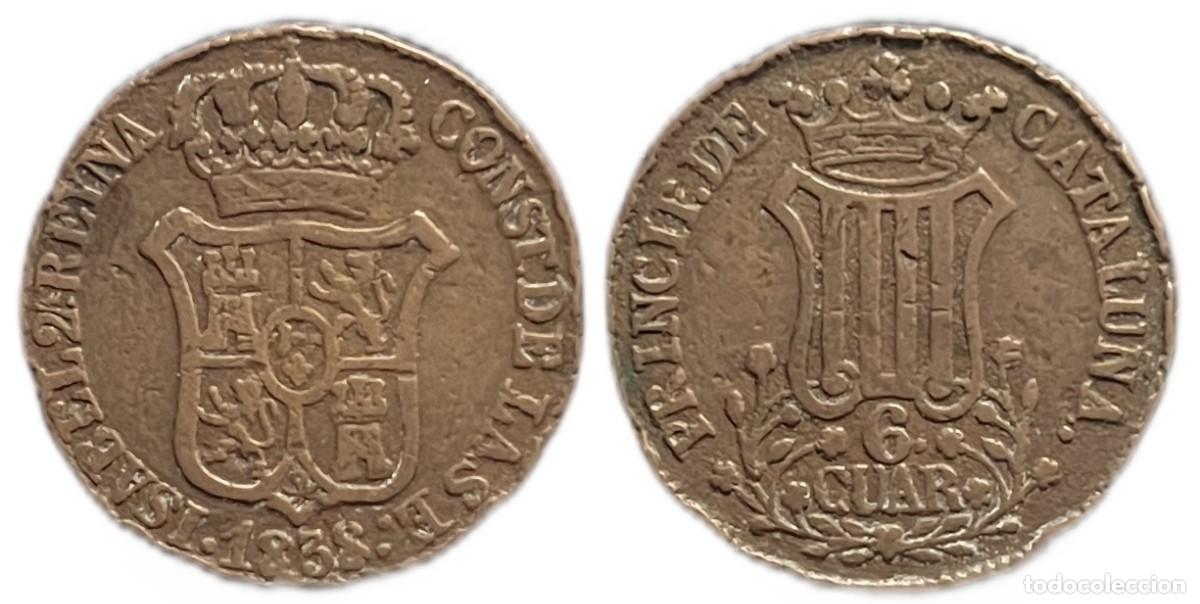 Monedas de Espa&ntilde;a: ISABEL II. 6 CUARTOS 1.838 BARCELONA - Foto 3