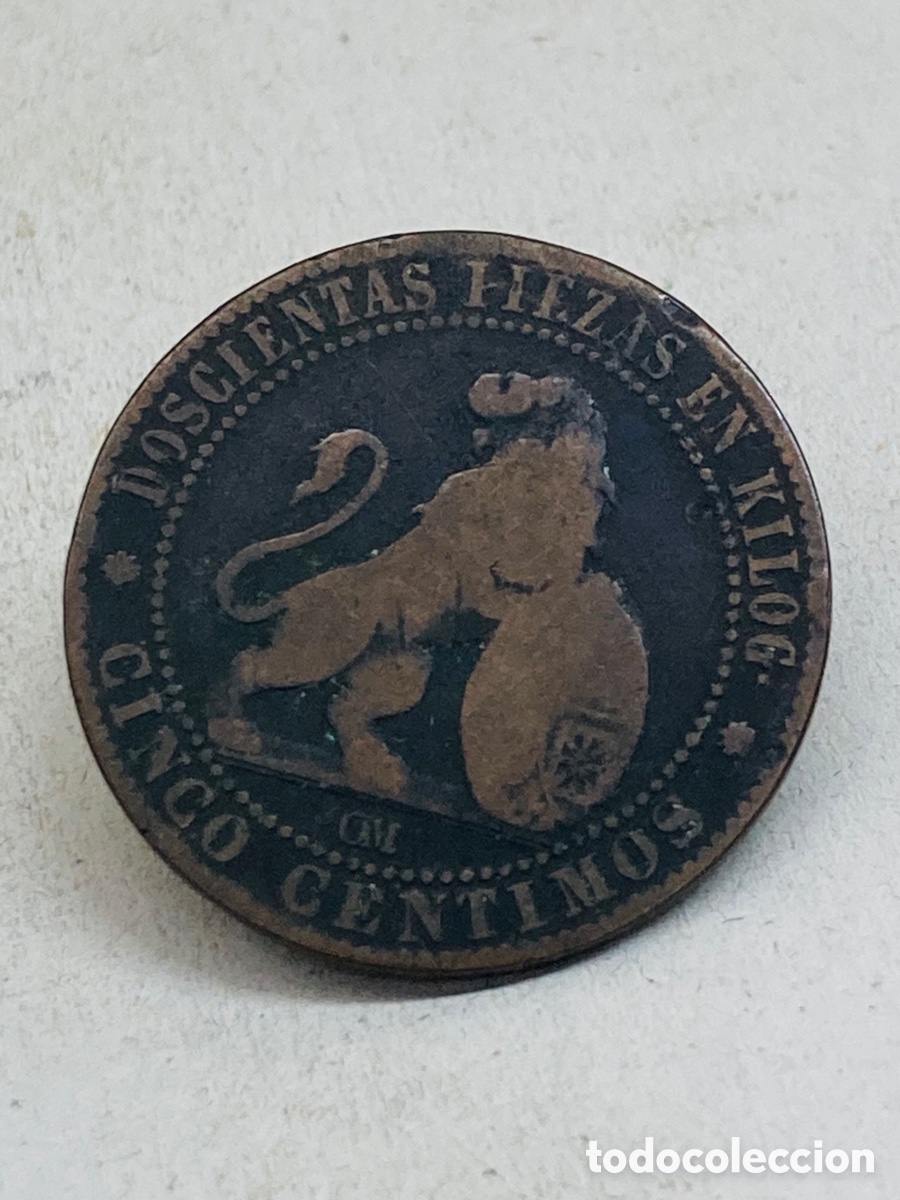 Monedas de Espa&ntilde;a: Moneda de cinco c&eacute;ntimos 1870 - Foto 2