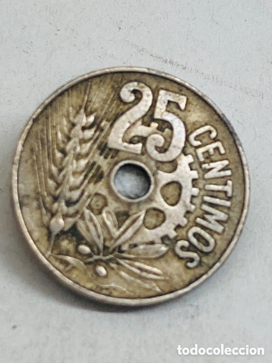 Monedas de Espa&ntilde;a: Moneda de veinticinco c&eacute;ntimos 1934 - Foto 2
