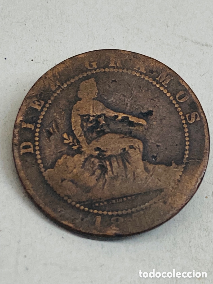 Monedas de Espa&ntilde;a: Moneda de diez c&eacute;ntimos 1870 - Foto 1