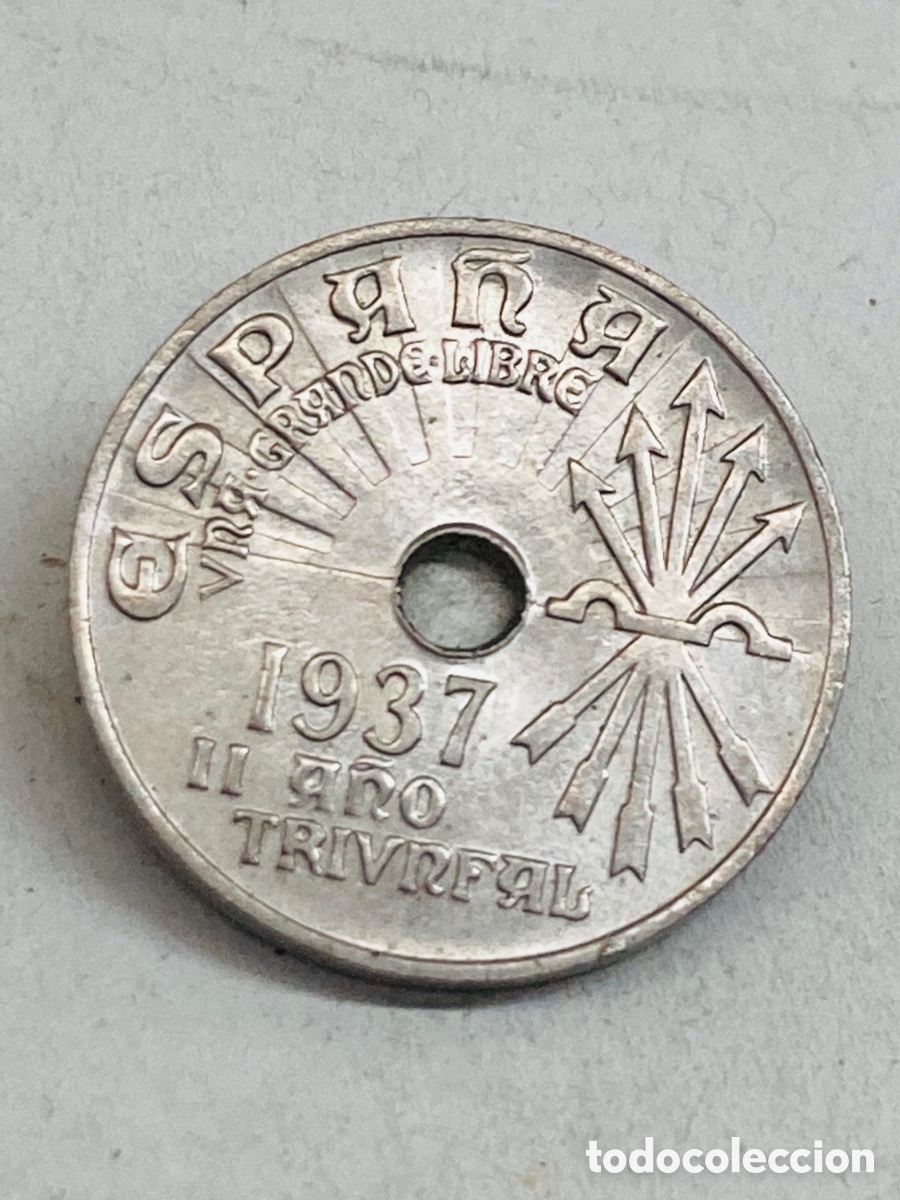 Monedas de Espa&ntilde;a: Moneda de 25 c&eacute;ntimos 1937 - Foto 2