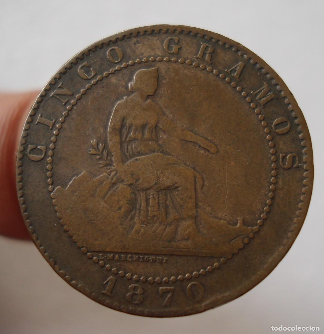 Monedas de Espa&ntilde;a: ESPA&Ntilde;A 5 CENTIMOS 1870 GOBIERNO PROVISIONAL. SPAIN. - Foto 2