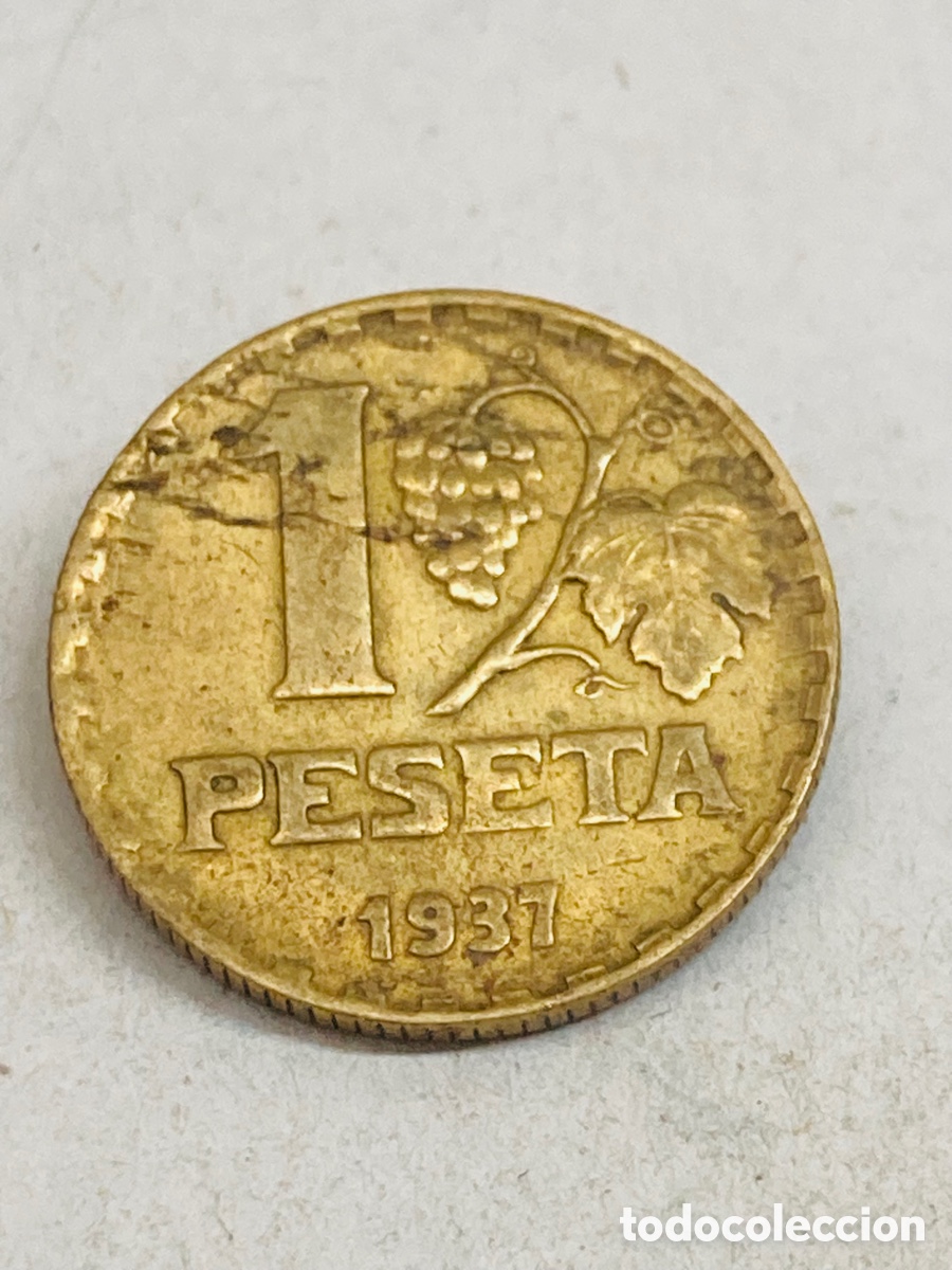 Monedas de Espa&ntilde;a: Moneda de una peseta 1937 - Foto 2