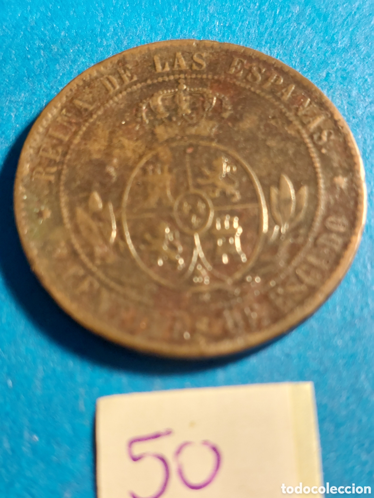 Monedas de Espa&ntilde;a: Isabel II, 5 centimos 1868 Sevilla - Foto 2