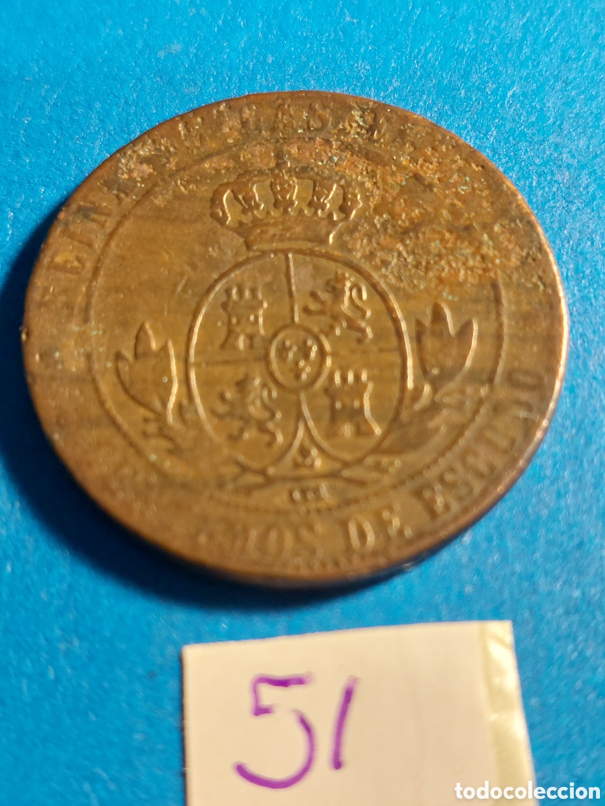 Monedas de Espa&ntilde;a: Isabel II, 5 c&eacute;ntimos 1868 Barcelona - Foto 2