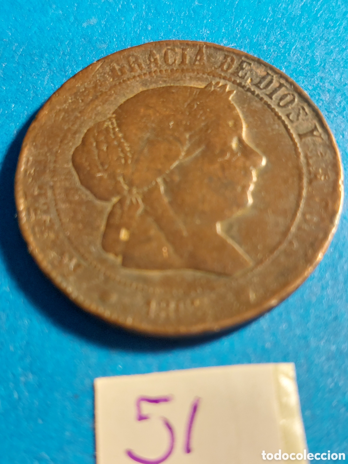 Monedas de Espa&ntilde;a: Isabel II, 5 c&eacute;ntimos 1868 Barcelona - Foto 1