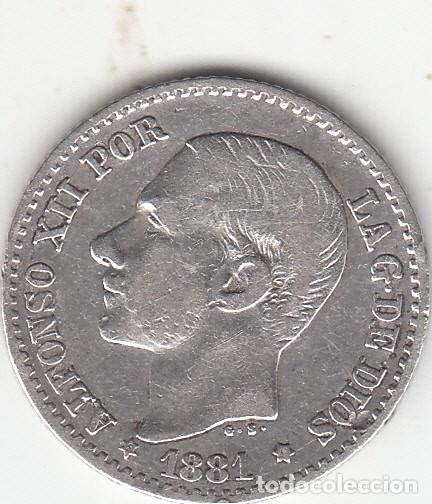 Münzen von Spanien: MONEDA DE PLATA 50 CENTIMOS 1881 MSM ESTRELLAS VISIBLES *8 *1 MBC