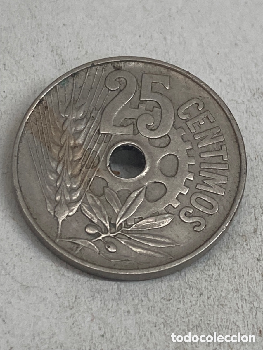 Monedas de Espa&ntilde;a: Moneda de veinticinco c&eacute;ntimos 1934 - Foto 2
