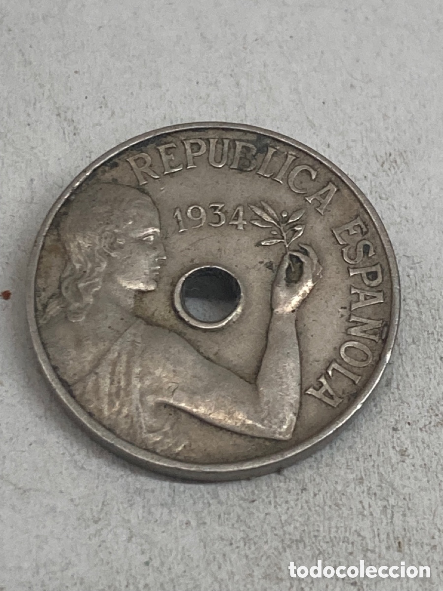 Monedas de Espa&ntilde;a: Moneda de veinticinco c&eacute;ntimos 1934 - Foto 1