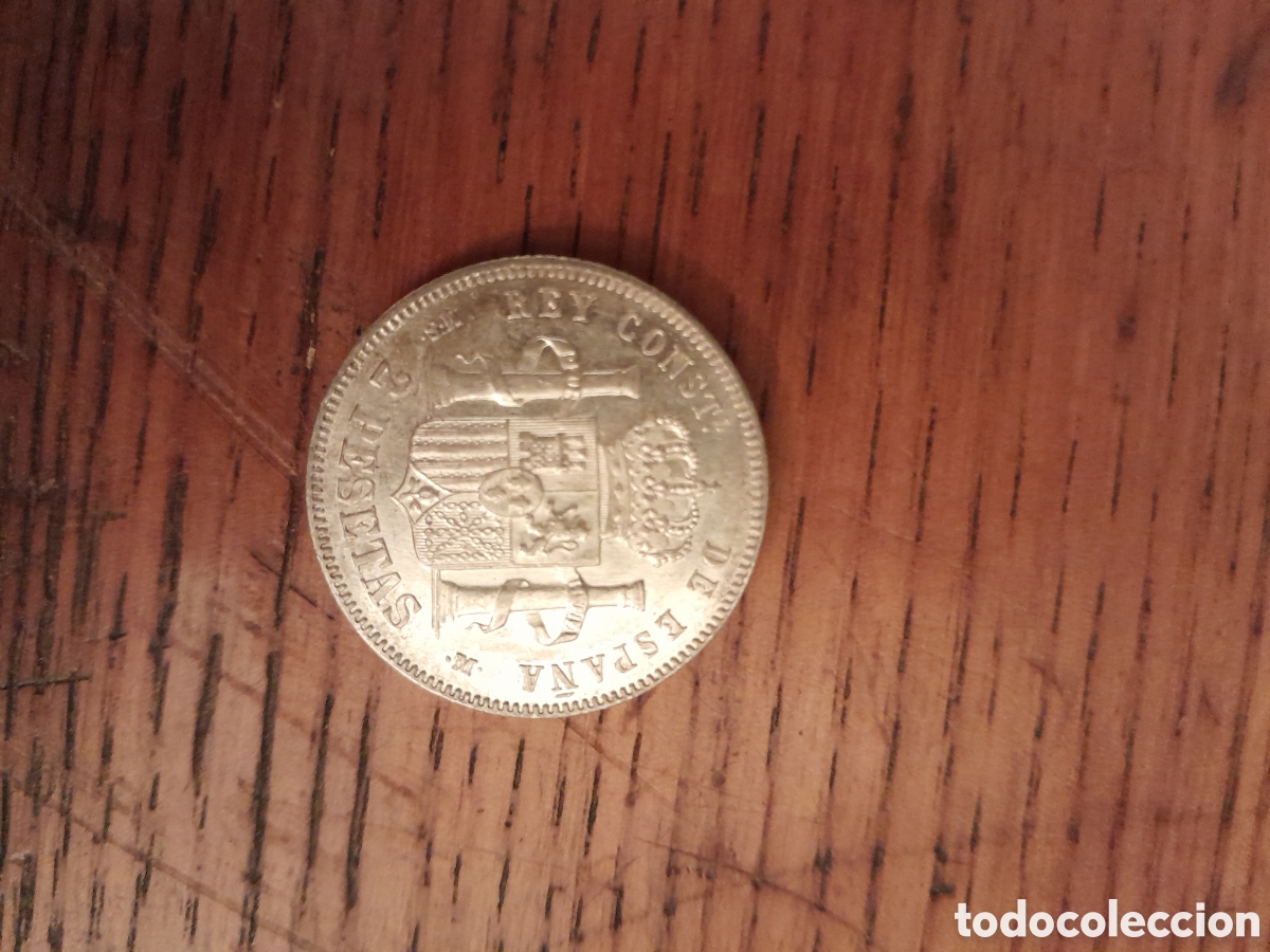 Monedas de Espa&ntilde;a: 2 pesetas Alfonso 12 EBC+ - Foto 2