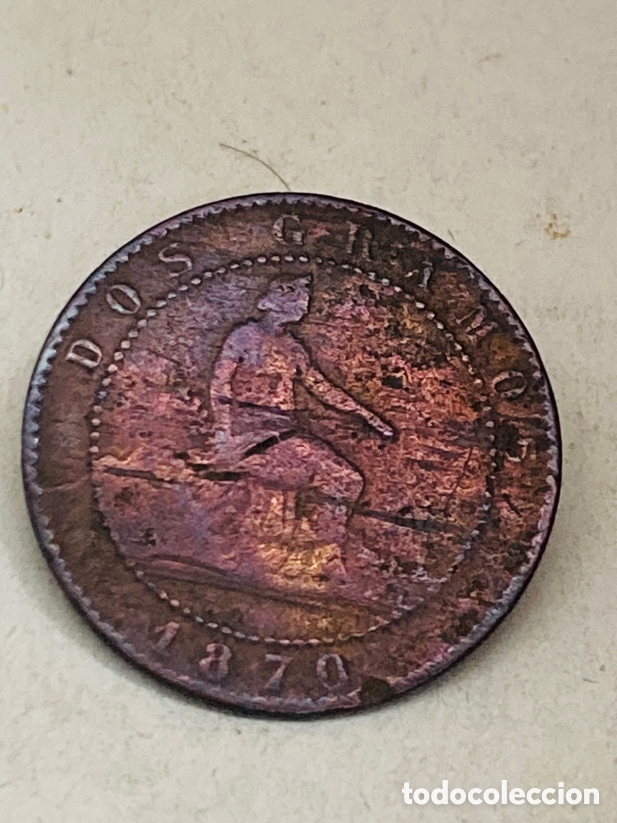Monedas de Espa&ntilde;a: Moneda dos c&eacute;ntimos 1870 - Foto 2