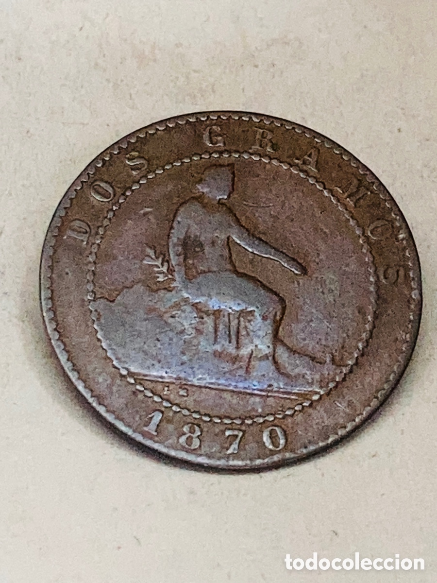 Monedas de Espa&ntilde;a: Moneda dos c&eacute;ntimos 1870 - Foto 2