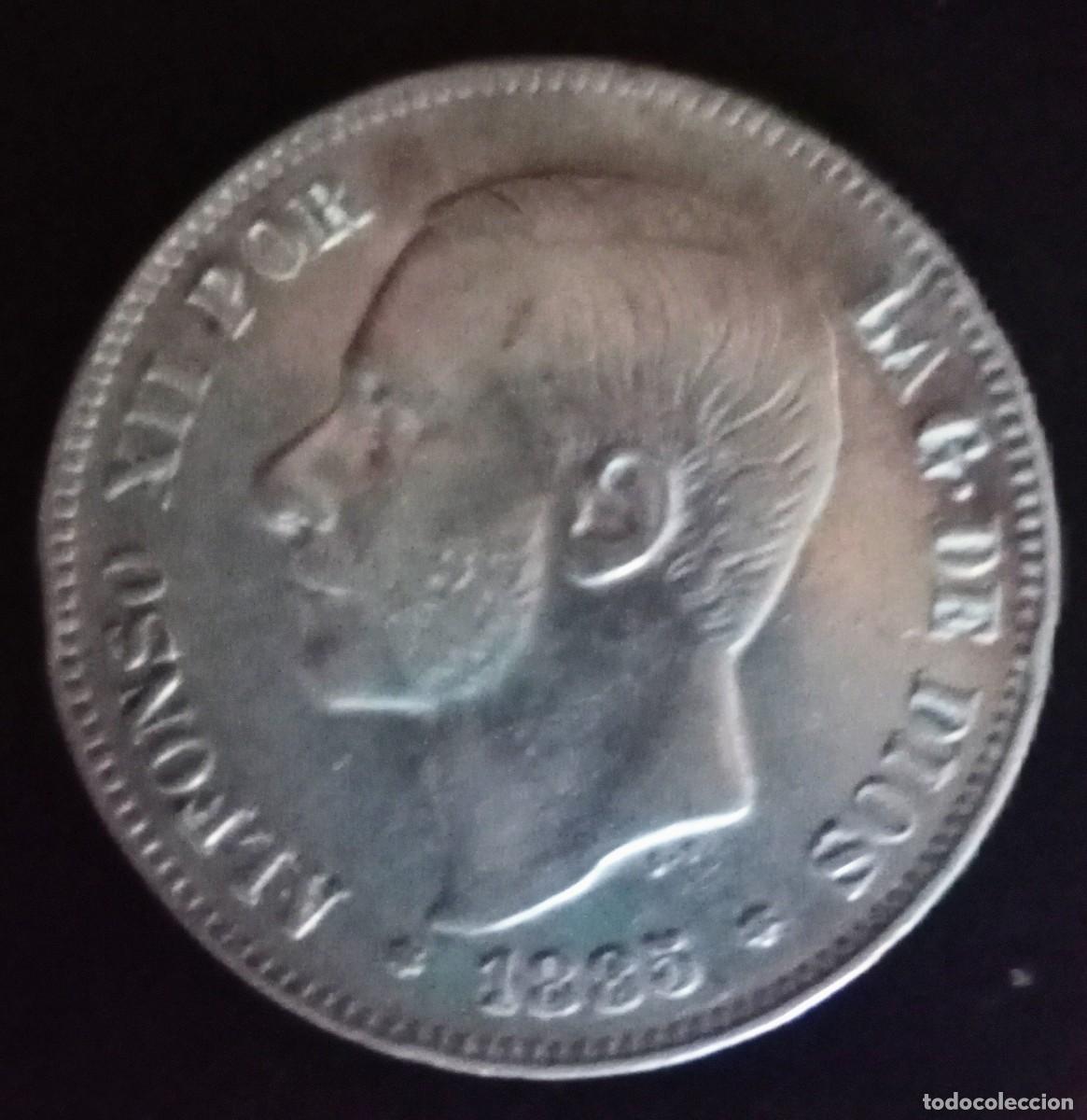Monedas de Espa&ntilde;a: Moneda de 5 pesetas Alfonso xll 1885 - Foto 1