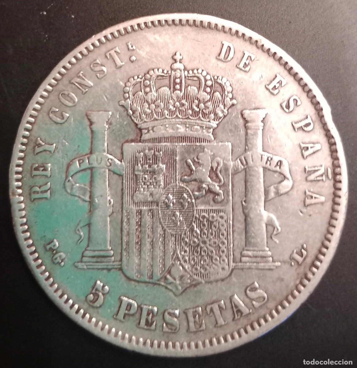 Monedas de Espa&ntilde;a: Moneda de 5 pesetas Alfonso xll 1893 - Foto 2