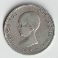 Monedas de España: 5 PESETAS DE PLATA 1892 PGM. Lote 401932139