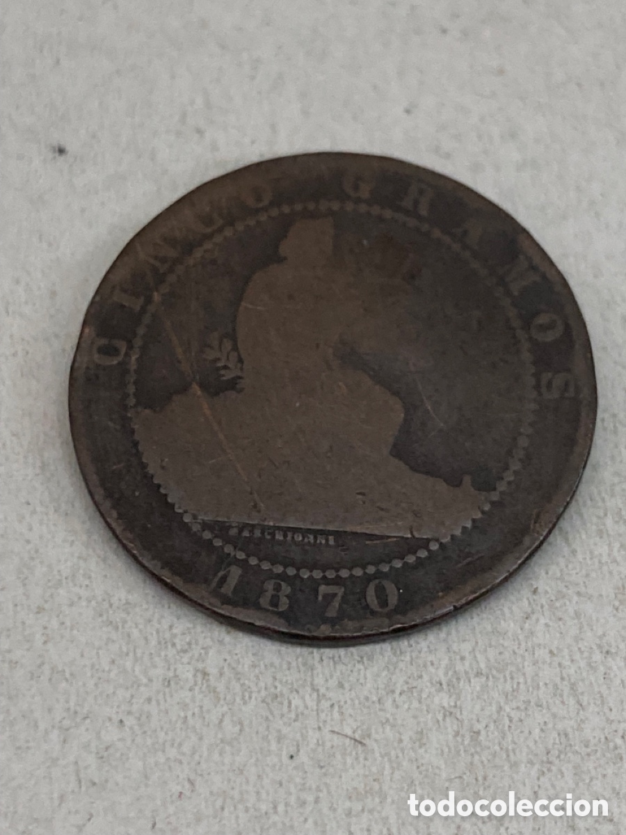 Monedas de Espa&ntilde;a: Moneda cinco c&eacute;ntimos 1870 - Foto 2
