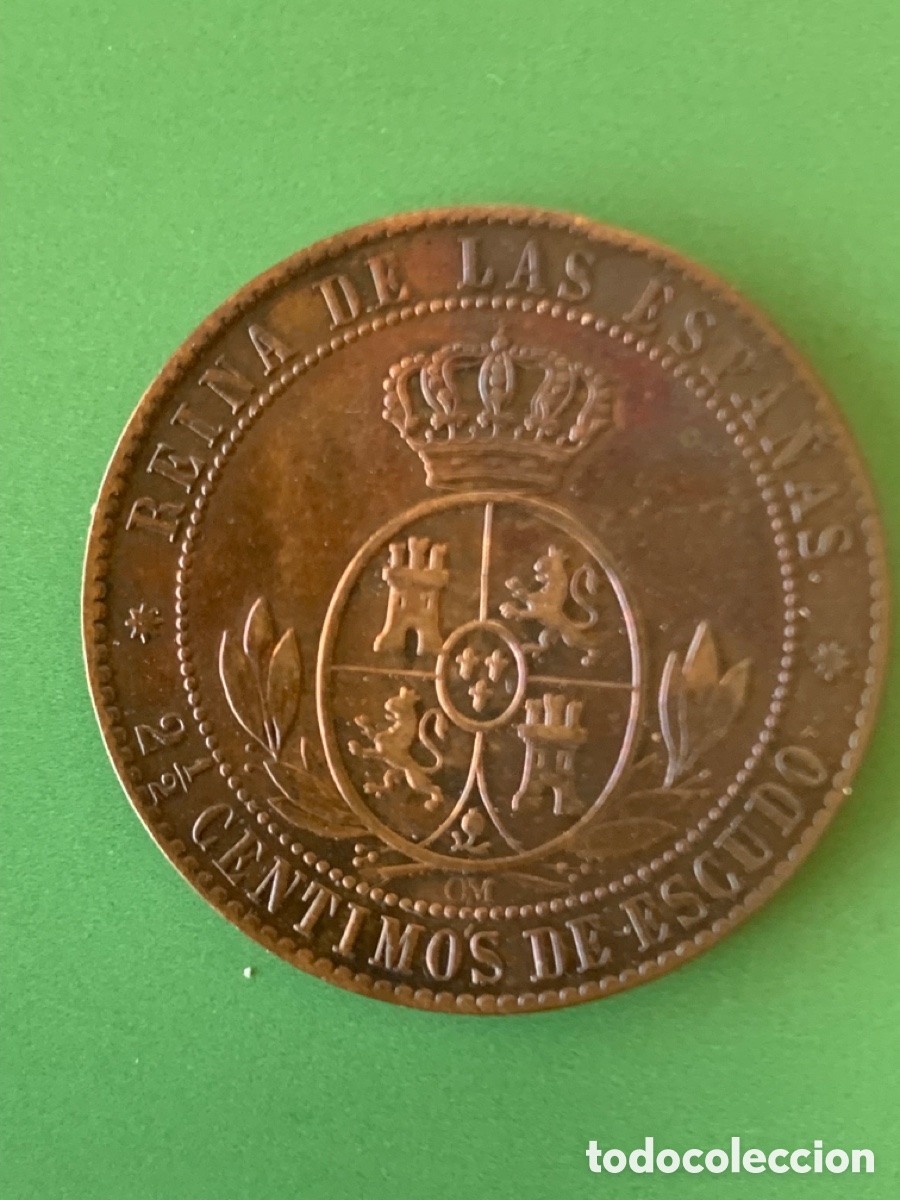 Monedas de Espa&ntilde;a: Moneda Isabel II 1866 2 1/2 Centimos Espa&ntilde;a - Foto 2