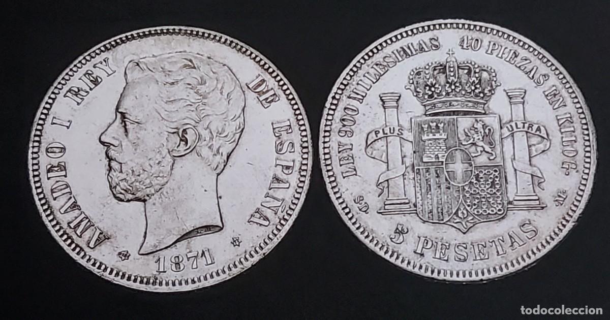 Monedas de Espa&ntilde;a: ebc+ 5 pesetas Amadeo 1871 con certificado - Foto 1