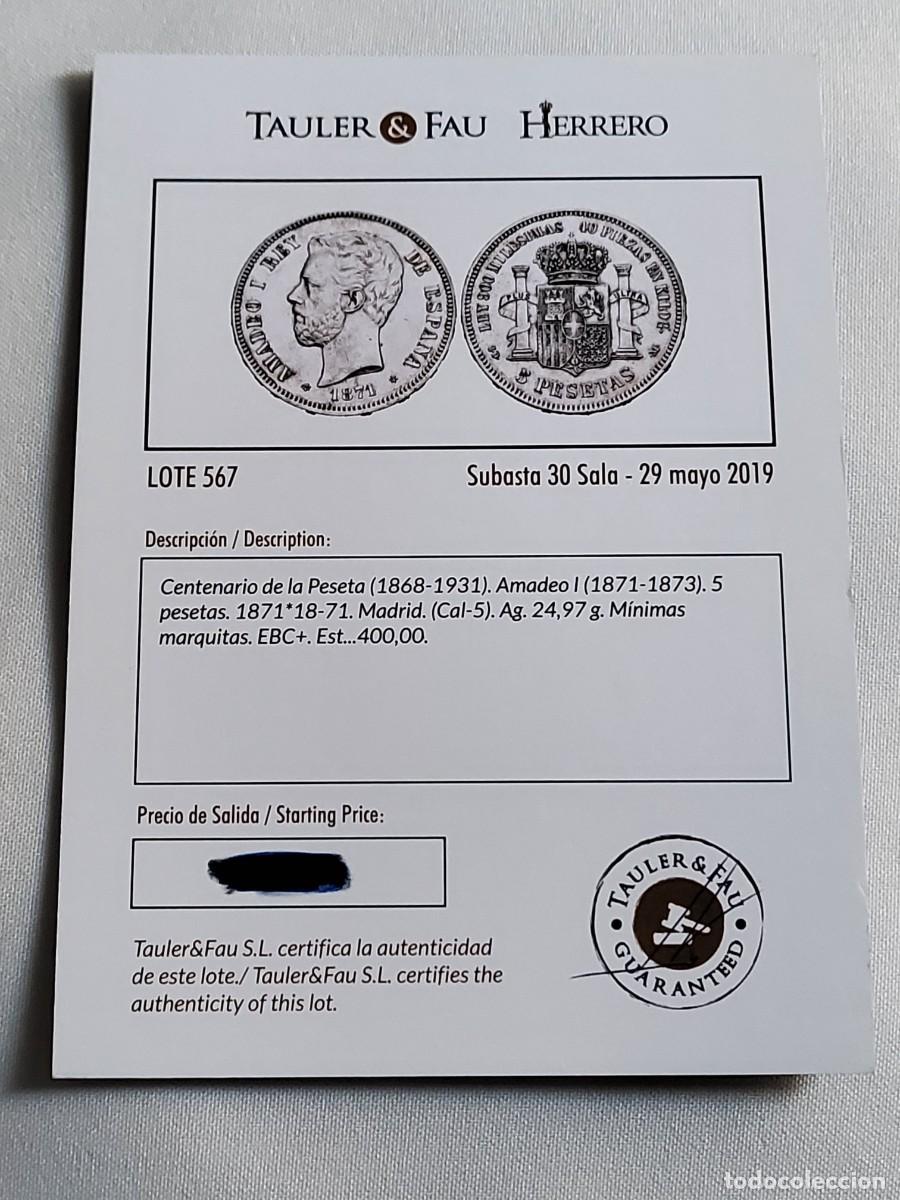 Monedas de Espa&ntilde;a: ebc+ 5 pesetas Amadeo 1871 con certificado - Foto 2