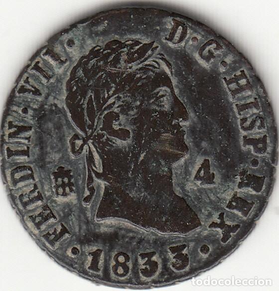 Monedas de Espa&ntilde;a: FERNANDO VII: 4 MARAVEDIS 1833 SEGOVIA - Foto 1