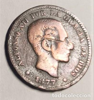 Monedas de Espa&ntilde;a: MONEDA DE CINCO CENTIMOS DE ALFONSO XII DE 1877 - Foto 1