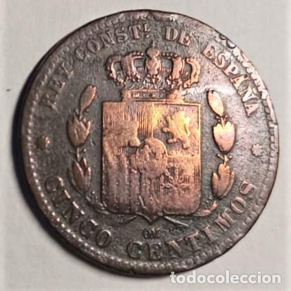 Monedas de Espa&ntilde;a: MONEDA DE CINCO CENTIMOS DE ALFONSO XII DE 1877 - Foto 2