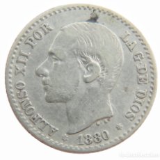 Monedas de España: 50 CÉNTIMOS 1880. ESTRELLAS 8-0. MSM. BC+. PLATA. ALFONSO XII.