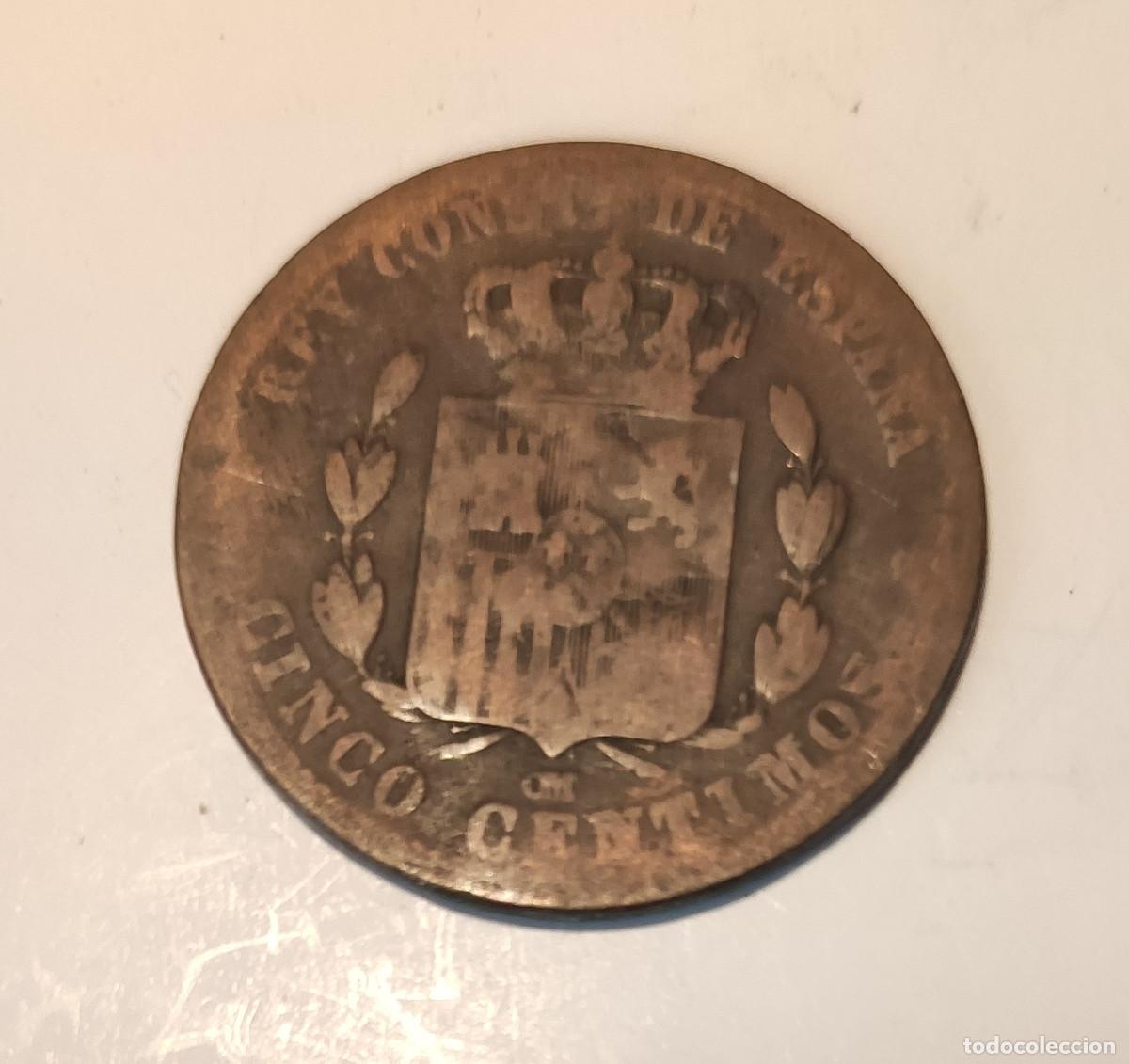 Monedas de Espa&ntilde;a: Moneda espa&ntilde;ola de 5 c&eacute;ntimos de Alfonso XII. 1879. - Foto 2