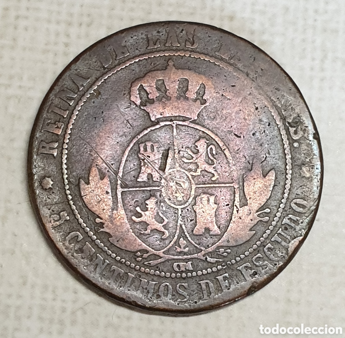 Monedas de Espa&ntilde;a: Moneda Isabel II 1868 OM 5 centimos 3,2 cm - Foto 2