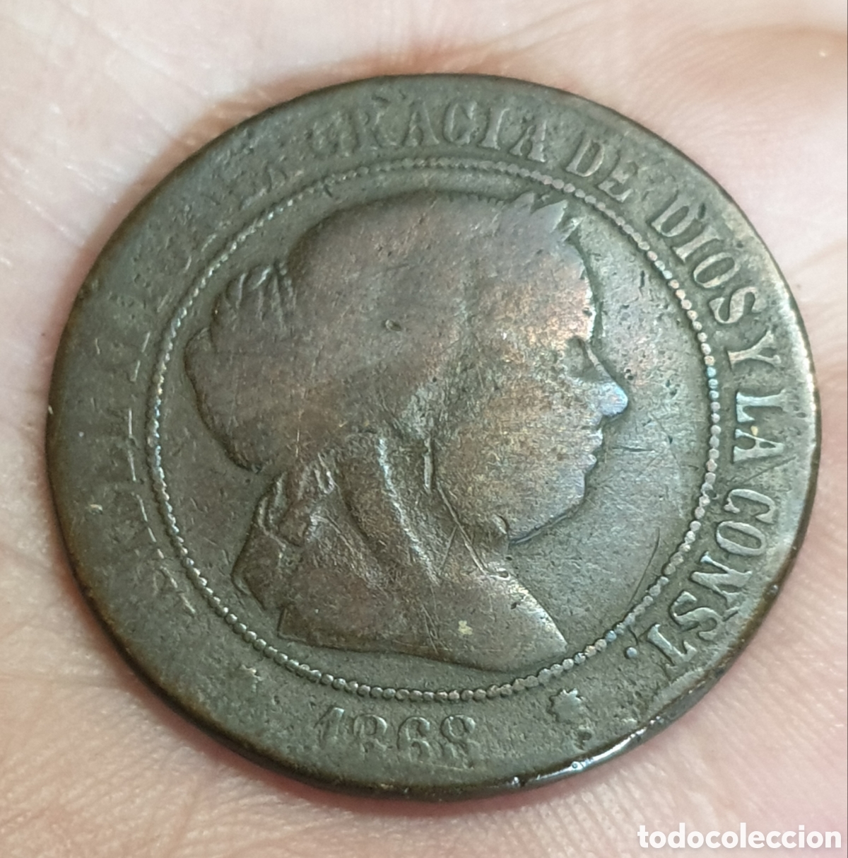 Monedas de Espa&ntilde;a: Moneda Isabel II 1868 OM 5 centimos 3,2 cm - Foto 4