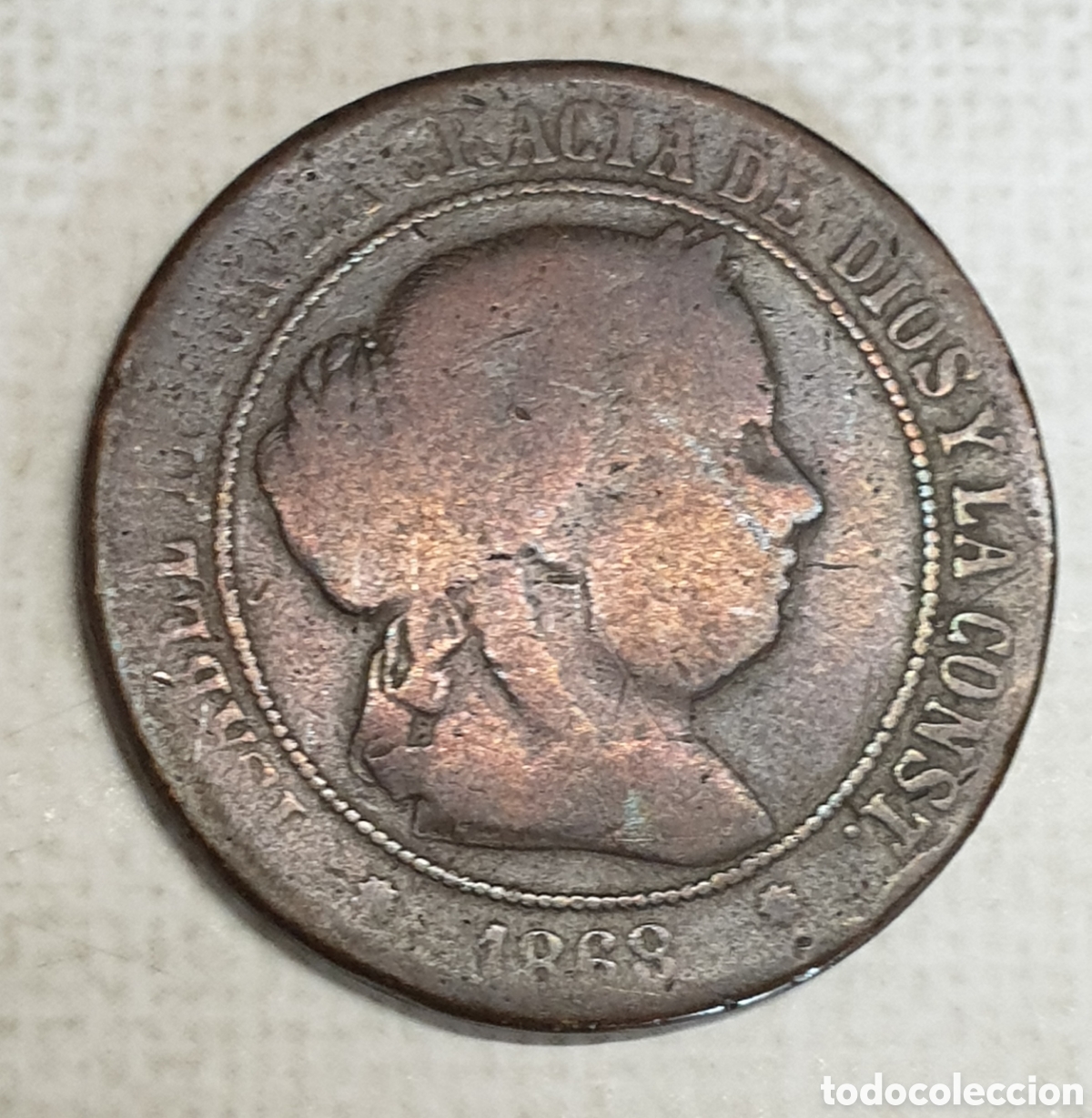 Monedas de Espa&ntilde;a: Moneda Isabel II 1868 OM 5 centimos 3,2 cm - Foto 1