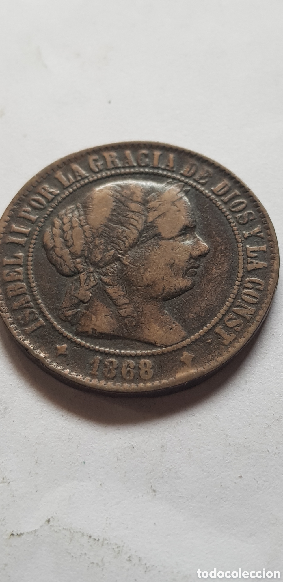 Monedas de Espa&ntilde;a: 5 C&eacute;ntimos de Escudo Isabel II Jubia - Foto 2