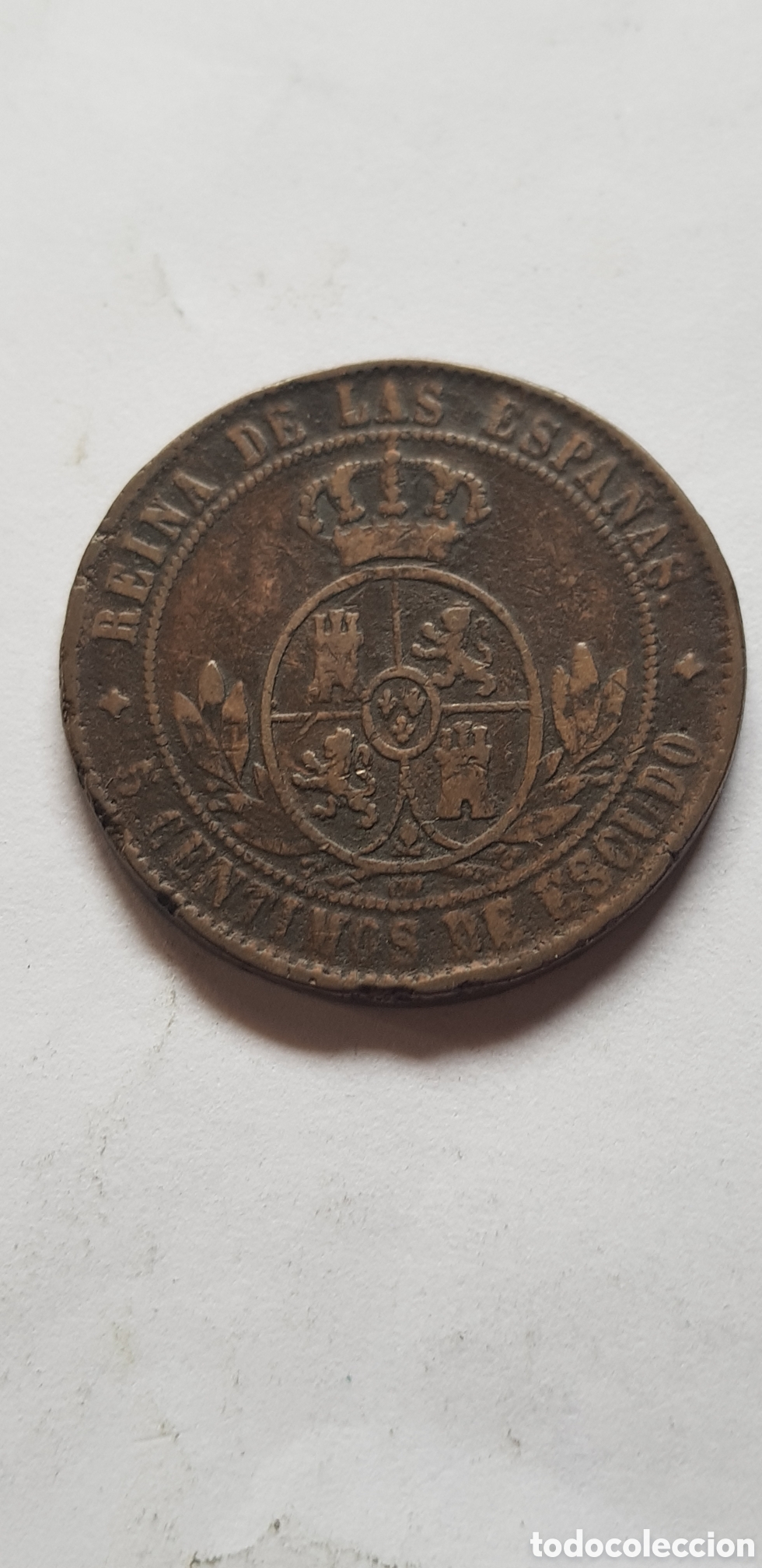 Monedas de Espa&ntilde;a: 5 C&eacute;ntimos de Escudo Isabel II Jubia - Foto 3