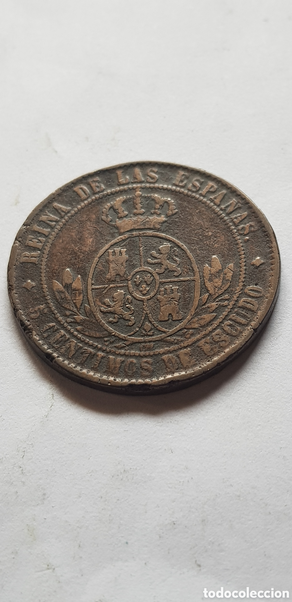 Monedas de Espa&ntilde;a: 5 C&eacute;ntimos de Escudo Isabel II Jubia - Foto 4