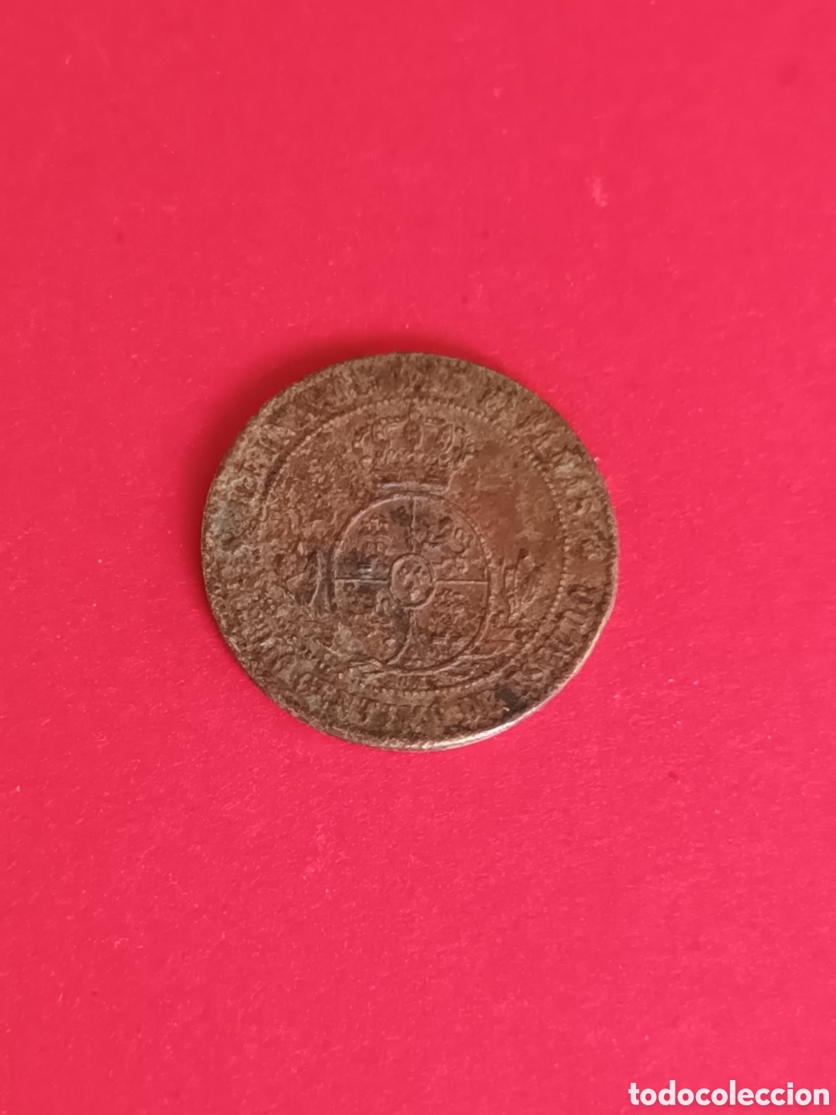 Monedas de Espa&ntilde;a: ISABEL II. &frac12; C&Eacute;NTIMO DE ESCUDO. 1868. BARCELONA. - Foto 2